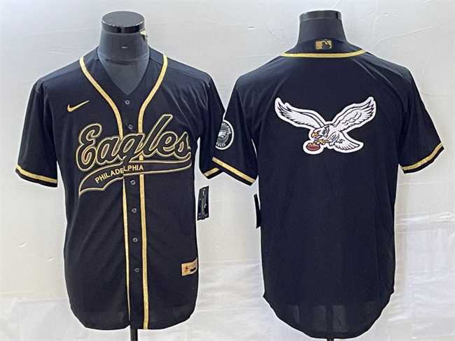 Mens Philadelphia Eagles Black Gold Team Big Logo Cool Base Stitched Baseball Jersey->philadelphia eagles->NFL Jersey